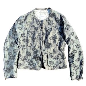 ARMANI Collezioni Women's Zip Up Cropped Jacket Grey Floral Pattern Sz 10